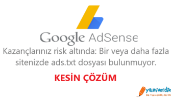 Google Adsense – Kazançlarınız risk altında: Bir veya daha fazla sitenizde ads.txt dosyası bulunmuyor. Kesin Çözüm!